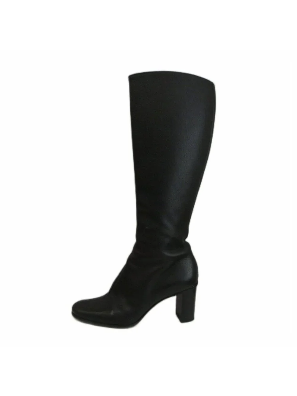 Gucci Long Boots Pebbled Leather Round Toe Chunky Heel Interlocking G Gold